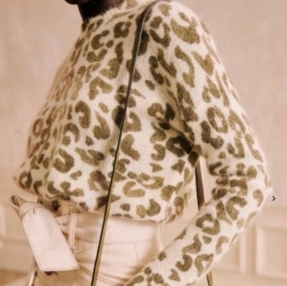 SÉZANE Indiana Leopard Print Mohair Knit Jumper Sweater Ivory Green - Picture 2 of 13